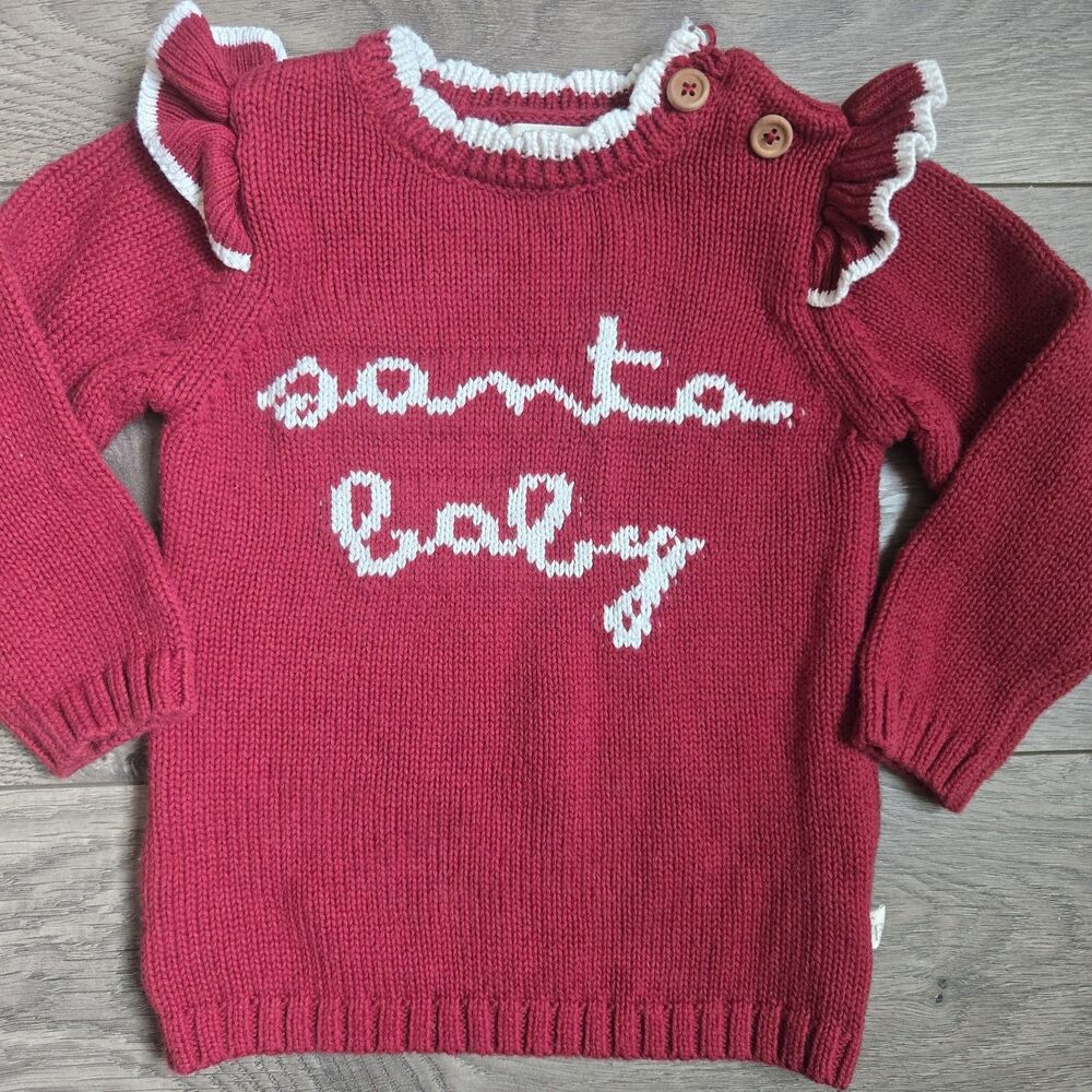 Elegant Baby Santa Baby Chunky Knit Sweater Red Ruffle Collar Christmas 3-6M